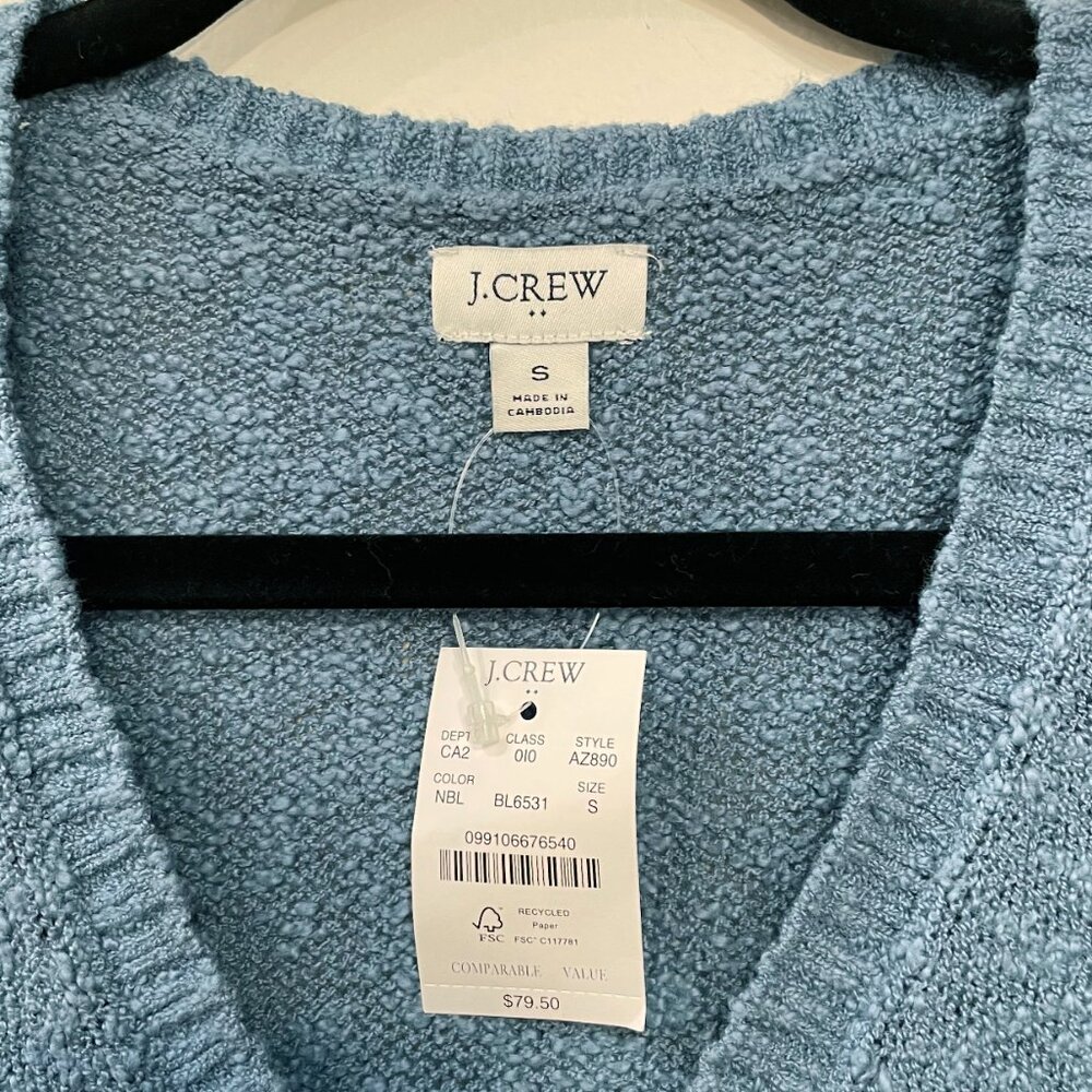 New J.Crew Slub Cotton V-Neck Beach Sweater Blue Small - Picture 4 of 6